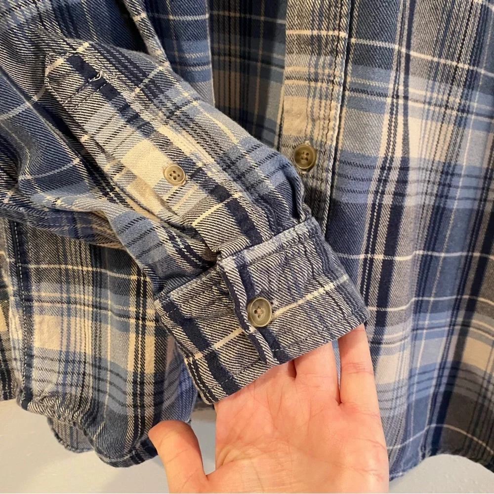 Weatherproof Vintage Men's Blue & White Plaid Flannel Shirt Large Long Sleeve